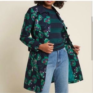 Modcloth Delightful Directions Floral Jacket Trench Coat L
